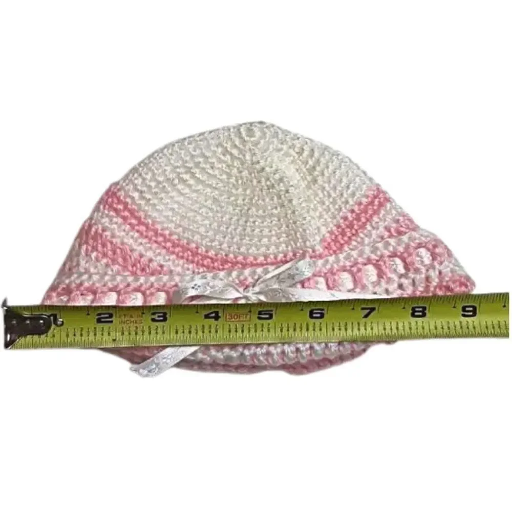 Dress & Matching Bonnet Baby Girl Heirloom Hand Crochet Pink & White